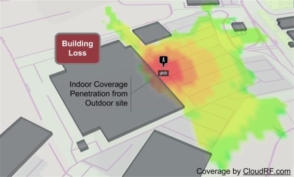 Map showing indoor coverage penetration from an outdoor cell site
