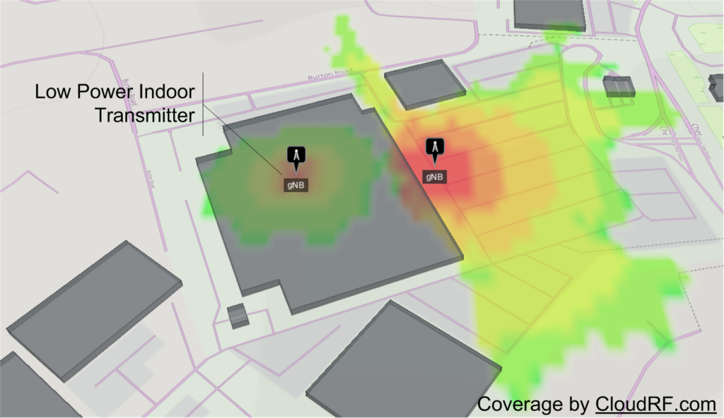 map of simple coverage through having one indoor DAS node