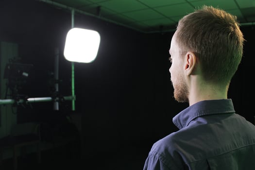 Mpirical technical trainer Thomas presenting in the green screen studio for on-demand video training