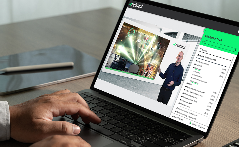 Mpirical's Introduction to 5G on-demand course on laptop as user watches