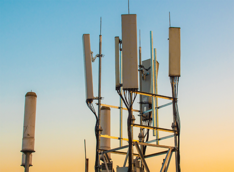 Telecoms antenna with a sunsetting sky
