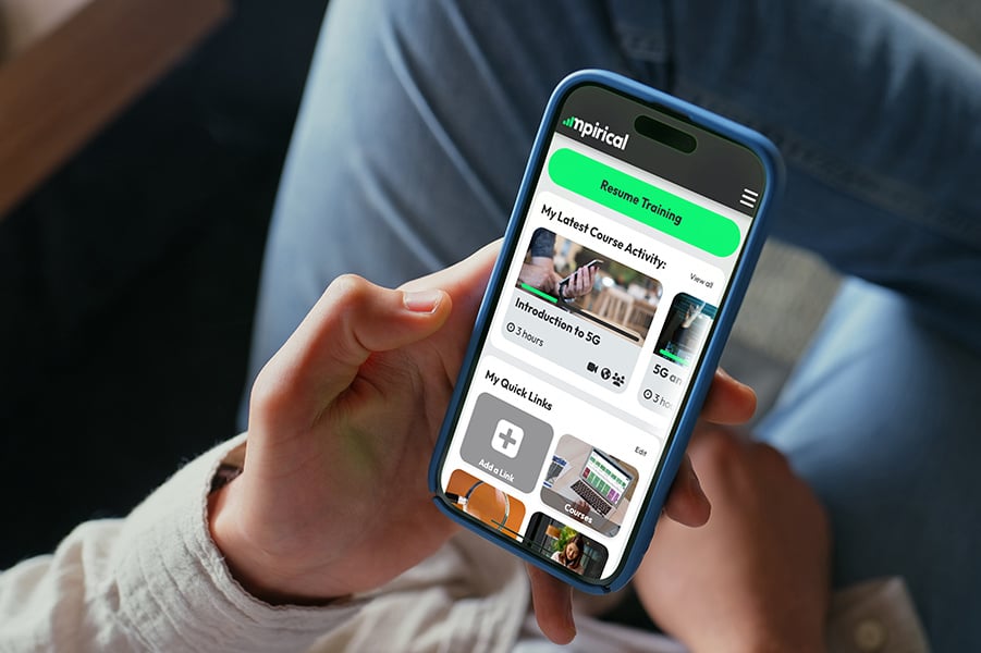 User looking at Mpiricals learning platform on their mobile phone