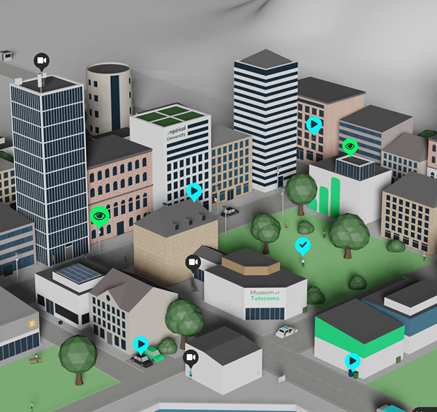 Mpiricals NetXplore learning tool, a view of the 3D virtual town
