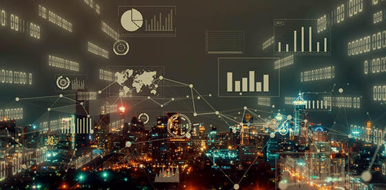 smart city with illustration of networks overlay