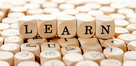 letter blocks spelling out 'learn'