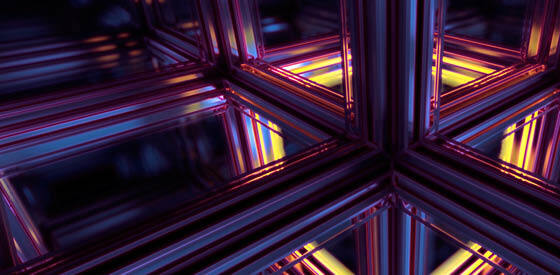 abstract purple hollow neon cubes forming a 3D grid