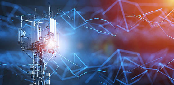 radio waves emitting from a radio tower blue light abstract