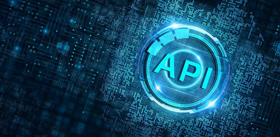 blue neon background with API in circle