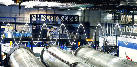 factory with illustrated overlay of radio waves